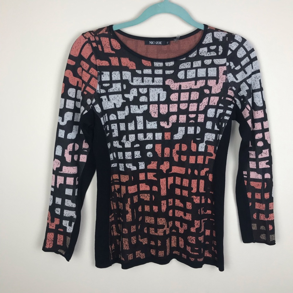 NWOT Nic+Zoe Sweater Printed pink orange and black
